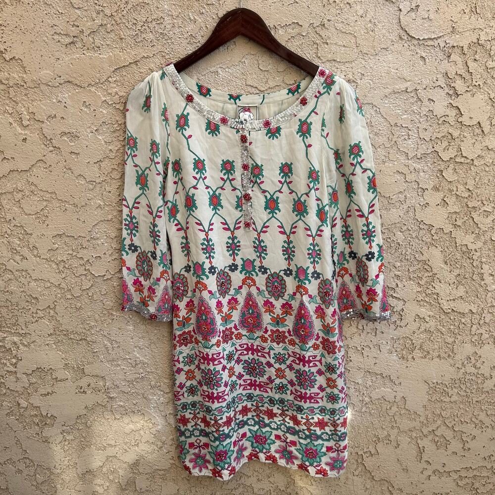Anthropologie Yoana Baraschi Beaded Embroidered Tunic Dress Size 2